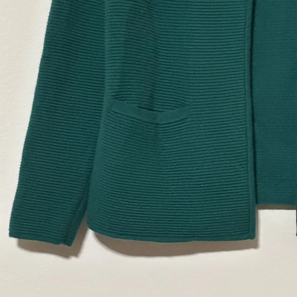 Talbots Merino Wool Blend Open Front Sweater Blazer Womens Petite S Green Pocket